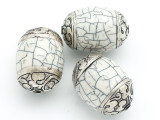 Shell, Resin & Silver Tibetan Bead 30-34mm (TB113)