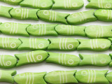 Lime Green Fish Carved Bone Beads 27-33mm (B7137)