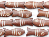 Brown Fish Carved Bone Beads 30-32mm (B7142)