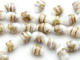 White w/Gold Ellipsoid Foil Lampwork Glass Beads 14mm (LW1081)