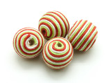 Cotton Wrapped Bead - White, Lime & Red 20mm (CT152)
