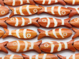 Orange & White Fish Carved Bone Beads 45mm (B1238)