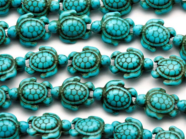 Turquoise Howlite Turtle Gemstone Beads 18mm (GS2649) - Happy Mango Beads