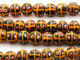 Orange w/Black & Red Glass Beads 12mm (JV882)
