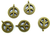 Brass Peace Sign - Pewter Pendant 17mm (PW1113)