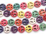 Multi-Colored Howlite Peace Sign Gemstone Beads 10mm(GS3023)