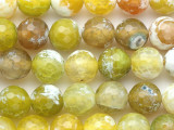 Yellow/Green Faceted Round Fire Agate Gemstone Beads 10mm (GS3055)