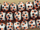 White w/Polka Dots Lampwork Glass Beads 15mm - Large Hole (LW1493)
