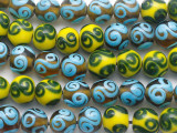 Blue & Yellow Round Lampwork Glass Beads 11mm (LW1463)