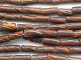 Brown Striped Glass Tube Beads 14mm (T814)