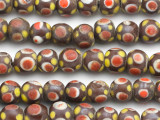 Brown w/Red & Yellow Eye Glass Beads 9-11mm (JV1121)