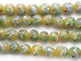 Yellow Irregular Round w/Designs Glass Beads 8-10mm (JV1128)