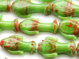 Green w/Red Fish Glass Beads 20-28mm (JV1094)