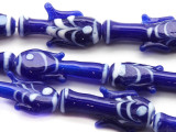Cobalt Blue w/White Fish Glass Beads 20-28mm (JV1099)