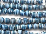 Blue w/White Stripes Irregular Round Glass Beads 10-12mm (JV1147)