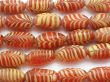Orange w/Yellow Feather Glass Beads 18-22mm (JV1155)