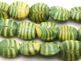 Green w/Yellow Feather Glass Beads 15-18mm (JV1167)
