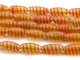 Gold w/Red Stripes Glass Beads 20-24mm (JV1171)