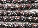 Dark Blue & Brown Painted Sandcast Glass Beads 10-11mm (SC881)