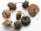 Old Carved Clay Spindle Whorl Beads - Guatemala (RF730)
