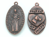 Copper "Protect My Friend" St. Francis Assisi Pewter Charm 33mm (PW726)