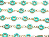 Brass w/Turquoise Enamel Donut Link Chain 11mm - 36"  (CHAIN83)