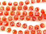 Red w/Pink Roses Faceted Glass Beads 9mm (CRY167)