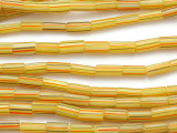 Yellow Striped Glass Tube Beads 4mm (T798)