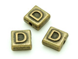 Brass Pewter Bead - D - Square 10mm (PB622)