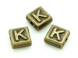 Brass Pewter Bead - K - Square 10mm (PB629)