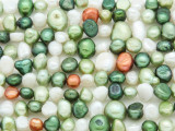 Mixed Green & White Irregular Pearl Beads 4-10mm (PRL166)