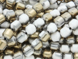 Brass & White Electroplated Ceramic Cathedral Beads - 8mm (CER77)