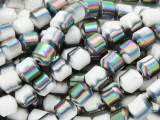 Jeweltone Green & White Electroplated Ceramic Cathedral Beads - 8mm  (CER78)