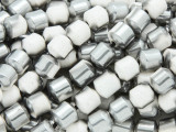 Silver & White Electroplated Ceramic Cathedral Beads - 8mm (CER80)