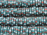 Teal w/Dots Disc Sandcast Glass Beads 11-15mm (SC978)