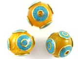 Amber Resin & Turquoise Tibetan Bead 18mm (TB323)