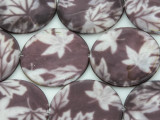 Purple Maple Leaf Round Printed Shell Beads 35mm (SH543)