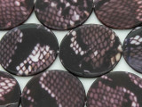 Dark Purple Snakeskin Round Printed Shell Beads 35mm (SH544)