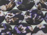 Dark Purple Floral Round Printed Shell Beads 30mm (SH551)