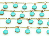 Brass w/Turquoise Enamel Round Charms Chain 11mm - 36"  (CHAIN90)