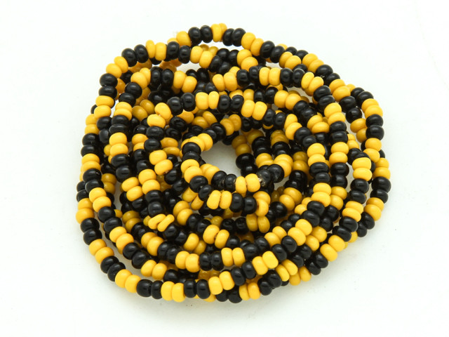 Black & Yellow Glass Seed Beads 2mm - Ghana (AT7200) - Happy Mango Beads