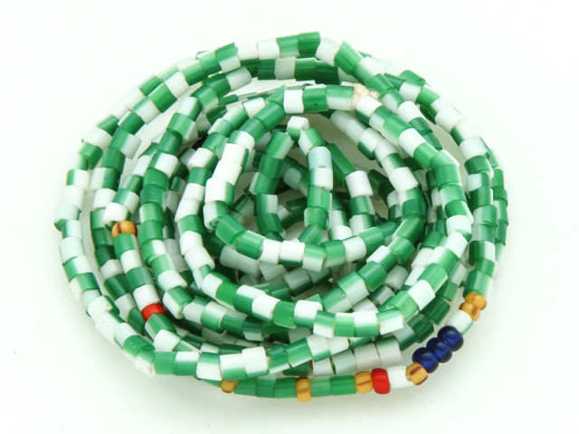 Green & White Glass Seed Beads 2mm - Ghana (AT7202) - Happy Mango Beads