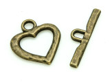 Brass Pewter Heart Toggle Clasp 32mm (PB833)