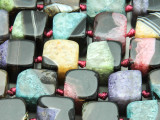 Black & Multi-Color Agate Cube Gemstone Beads 10-13mm (GS4355)