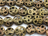 Ornate Brass Round Tabular Beads 16-20mm - Ghana (ME5700)