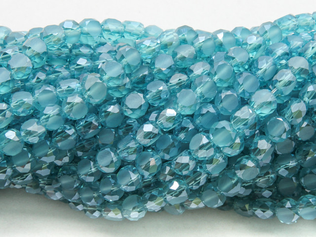 Aqua Blue Flat Round Crystal Glass Beads 6mm (CRY507) - Happy Mango Beads