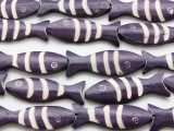 Purple & White Fish Carved Bone Beads 45mm (B1296)
