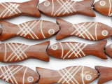 Brown Fish Carved Bone Beads 45mm (B1306)