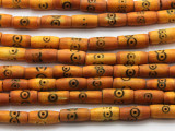 Orange & Black Tube Carved Bone Beads 15mm (B1338)