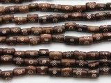 Brown Cylinder Carved Bone Beads 10mm (B1339)